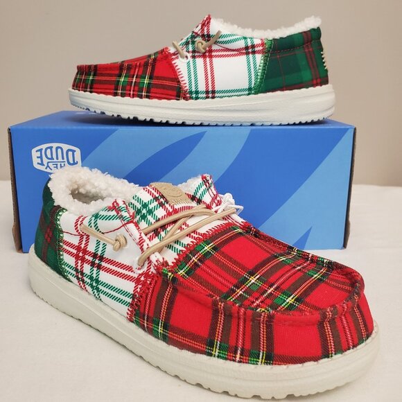 Hey Dude Wally Big Kids Tri Tartan Plaid Shoes New Fleece Lined Size c12/j2 - Picture 10 of 14